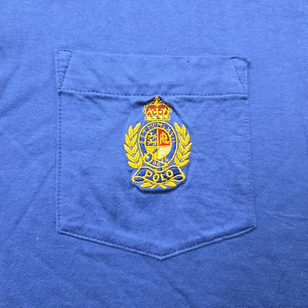 Vintage Ralph‎ Lauren Polo Shirt Mens Small Blue Crest Pocket Jersey Cotton S